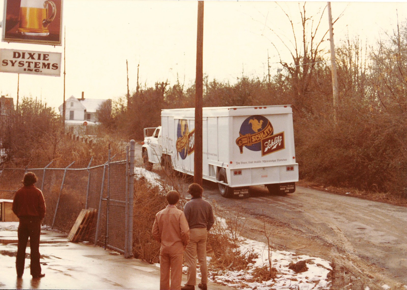 History photo of Schlitz truck driving off.
